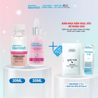 Combo Chấm mụn và Tinh chất Peel da 7% AHA + 2% BHA Bye Bye Blemish giúp giảm mụn sưng đỏ, mờ vết thâm và tái tạo làn da