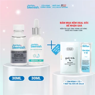 Combo Giảm Mụn Đầu Đen, Sợi Bã Nhờn, Se Khít Lỗ Chân Lông Bye Bye Blemish Volcanic Ash Drying Lotion & Skin Rescue Serum