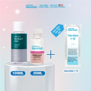 Combo Giảm Mụn & Thâm, Toner Làm Sạch Da, Ngừa Mụn 92% Rau Diếp Cá 4PM & Chấm Giảm Mụn Bye Bye Blemish 30ml