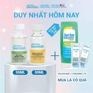 Combo Giảm Mụn Viêm và Thâm Mụn Nhanh - Chấm Mụn Tràm Trà 30ml và Chấm Vitamin C 30ml Bye Bye Blemish