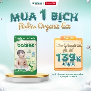 Tã/Bỉm BABIES ORGANIC ECO Siêu Mềm Mịn, Mỏng Thoáng, Lô Hội Ngừa Hăm Bí,Thương Hiệu Bỉm Việt - Size NB/S/M/L/XL/2XL/3XL