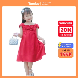 Đầm Bé Gái Tamiuy Thiết Kế Tay Phồng Cánh Tiên, Dún Ngực, Cotton Mềm (1-10T)