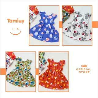 Đầm Bé Gái Tamiuy Thun Cotton, Đính Nơ Ngực, In Hoạ Tiết Hoạt Hình (1-10T)