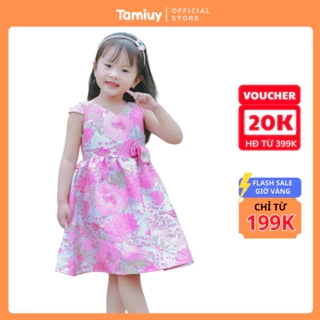 Đầm Xòe Vải Gấm Hoạ Tiết Bông Tamiuy Dành Cho Bé Gái (10-40kg)