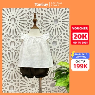 Bộ Bé Gái Tamiuy Vải Xốp Dún Cổ Phối Quần Phồng Nhiều Màu ,Size 10-38 kg