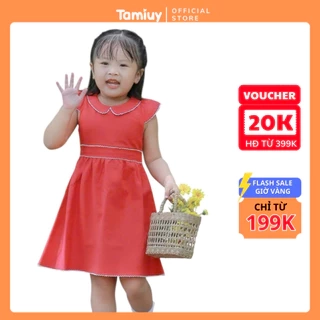 Váy Bé Gái Tamiuy Linen, Tay Cánh Tiên, Rode Cổ & Eo (10-25 kg)