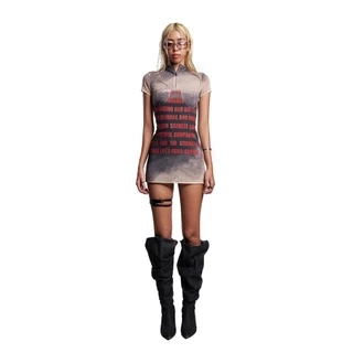 IUNU High Neck Letter Printed Dress - Đầm body lưới thun in chữ