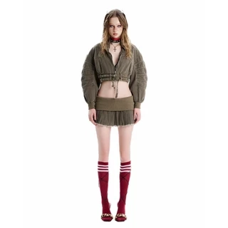 SG.S Pleated Mini Khaki Skirt - chân váy thời trang ngắn xếp li độc đáo có bo ngay eo