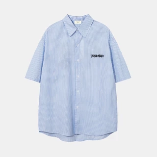 Áo Sơ Mi Tay Ngắn Kẻ Sọc Teelab Local Brand Unisex Form Oversize 3 Màu Xanh, Hồng, Xám SS052