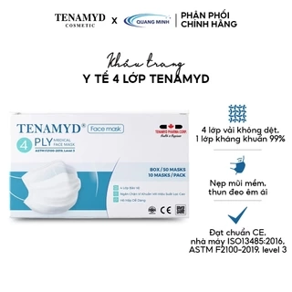 (10 Cái) Khẩu trang Tenamyd cho người lớn 4 lớp vải không dệt, giấy kháng khuẩn, thoáng mát, mềm mại