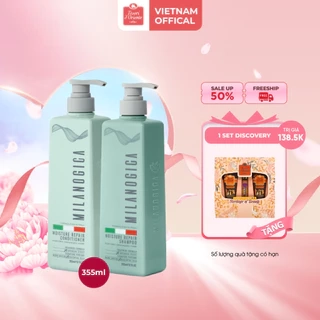 Combo Dầu Gội & Xả hương nước hoa Milanogica 355ml Phục hồi hư tổn, Gỉảm gàu sạch ngứa da đầu
