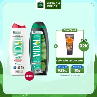 Sữa tắm gội 2 trong 1 Vidal 250ml thành phần tự nhiên dành cho cả gia đình