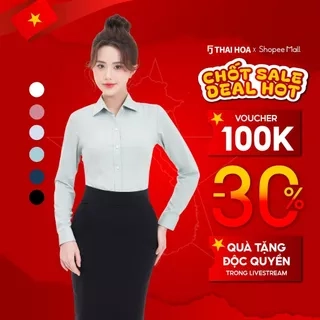 Áo sơ mi dài tay nữ ASW0101-R11 tinh chất sợi tre vải xước form ôm Thái Hòa dài tay nữ cổ Đức