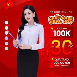 Áo sơ mi nữ 23ASW-102 chất liệu cotton form ôm trơn bản nẹp khuy cao cấp dài tay Thái Hòa