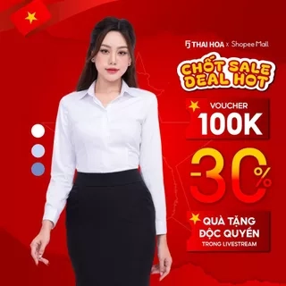 Áo sơ mi nữ 23ASW-216 dài tay sợi cotton phối poly vải trơn cao cấp nẹp khuy giấu cúc Thái Hòa