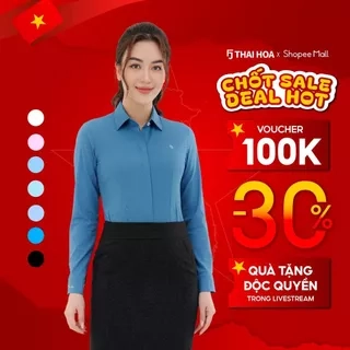 Áo sơ mi nữ ASW0101-R12 cổ đức dài tay form ôm vải sợi tre kẻ chìm nhiều màu Thái Hòa