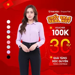 Áo sơ mi nữ ASW0101-R17 thiết kế dài tay sợi sen trơn form suông công sở Thái Hòa