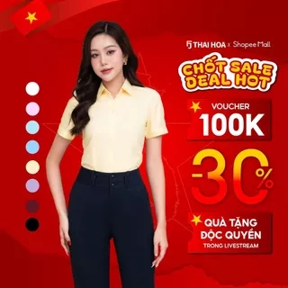 Áo sơ mi nữ ASW0301-R01 ngắn tay vải cotton trơn nhiều màu form ôm Thái Hòa