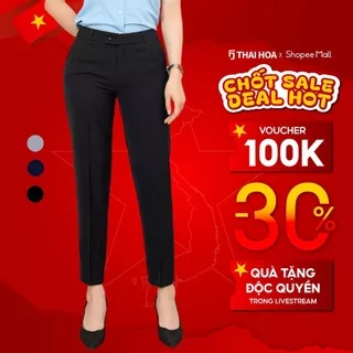 Quần tây nữ QAW1816-R12 dài công sở trơn 1 cúc form nhỏ Thái Hòa