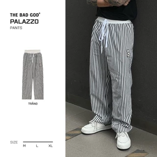 Quần vải thô kẻ sọc Wide Leg The Bad God Palazzo Dáng Rộng