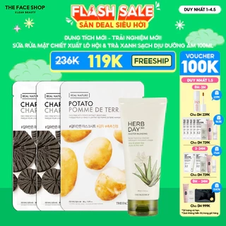 Combo Sữa Rửa Mặt THE FACE SHOP Sạch Da Herb Day 365 100ml + mask