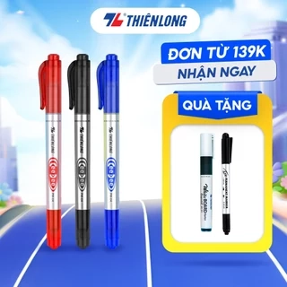 Bút lông dầu 2 đầu bút Thiên Long PM-04 bám dính tốt trên các vật liệu: Giấy, gỗ,nhựa, thủy tinh, gốm, sứ, đĩa CD