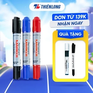 Bút lông dầu Thiên Long PM-07 2 đầu bút kích thước 0.8 mm và 6mm, 3 màu mực xanh/đỏ/đen, bám dính tốt trên nhiều bề mặt
