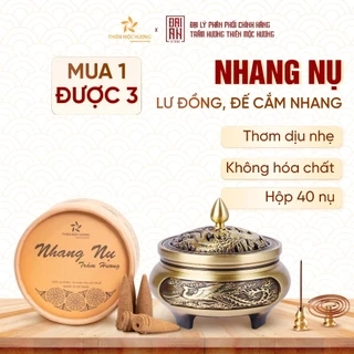 Combo nhang nụ trầm hương Thiên Mộc Hương hộp 40 nụ kèm lư đồng xông trầm thơm nhà, đón tài lộc