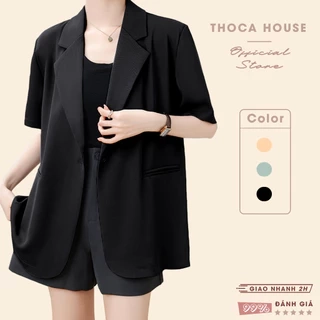 Áo blazer khoác vest nữ tay ngắn túi mổ THOCA HOUSE trẻ trung thanh lịch dáng Hàn