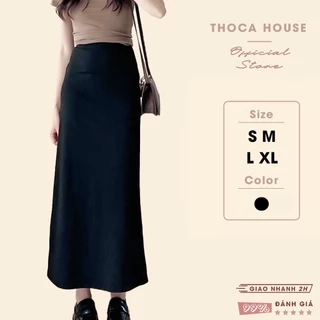 Chân váy dài dáng suông nữ lưng cao THOCA HOUSE chân váy midi tôn dáng, dễ phối