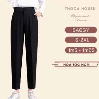 Quần baggy nữ công sở lưng cao 2 nút THOCA HOUSE quần tây nữ chuẩn form cao cấp tôn chân dài