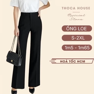 Quần ống loe nữ công sở lưng cao trơn đen THOCA HOUSE quần tây chuẩn form tôn dáng