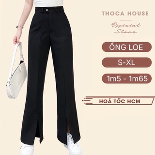Quần ống loe nữ xẻ lai tây tuyết mưa lưng cao trơn đen THOCA HOUSE thời thượng, trendy
