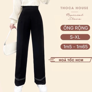 Quần ống rộng nữ cạp cao viền sọc THOCA HOUSE công sở, đi học đi làm