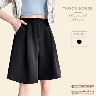 Quần short lửng nữ ống rộng có lưng thun THOCA HOUSE quần tây freesize thoải mái