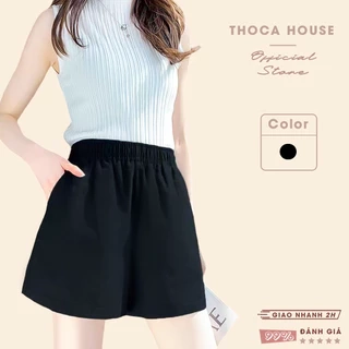 Quần short lưng thun basic trơn đen THOCA HOUSE trẻ trung, năng động thường ngày dễ phối