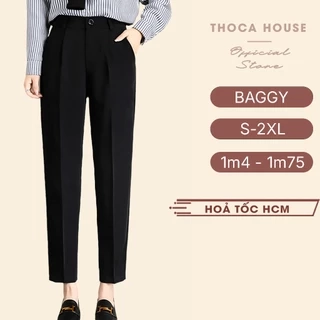 Quần tây baggy nữ đen form dài đi làm, đi học THOCA HOUSE quần tây cho nữ trên 170cm dài 100cm