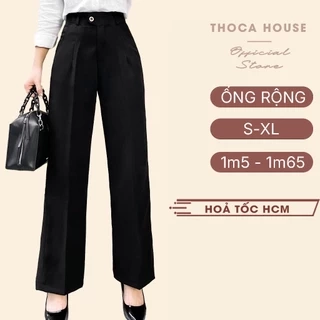 Quần tây công sở ống rộng dáng suông lưng cao khuy cài THOCA HOUSE dễ phối tôn dáng và chân dài