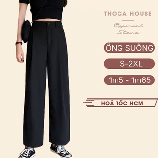 Quần tây nữ lưng cao ống đứng dáng suông trơn đen THOCA HOUSE basic công sở, đi học