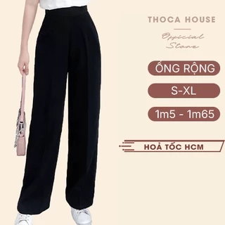 Quần tây ống rộng lưng cao dây kéo bên THOCA HOUSE basic hack chân dài mặc công sở đi học đi chơi