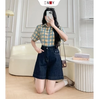 Quần Jean Ngố Nữ Xanh Đen Lưng Cao sáng da dễ phối đồ ENVY JS60