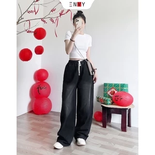 Quần Jean Ống Rộng Dài (Trên 100cm) Lưng Thun Freesize J165