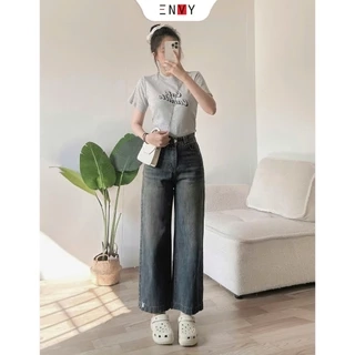 Quần Jean Ống Suông Nữ Dáng Ngắn Vải Mềm ENVY J150