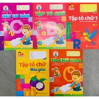 Sách - Tô nét cơ bản, tập tô chữ, tô chữ hoa, tô chữ mẫu giáo (5 quyển) + bán kèm 1 bút chì 2B