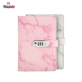 Sổ nhật ký Thunlit da PU họa tiết cẩm thạch có khóa mật khẩu và dây đánh dấu trang sáng tạo khổ giấy A5 200 trang Sổ tay