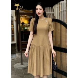 Váy nữ Đầm dự tiệc màu be Zol by TIFALU dáng xòe A chân váy dập ly sang trọng - ZOL725BE