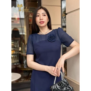 Váy nữ đầm thiết kế cao cấp trung niên Zol by TIFALU dáng suông chất tuyết lạnh - ZOL941NAVY
