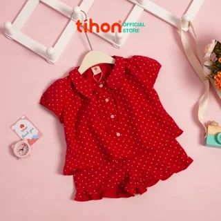 Đồ bộ bé gái chất liệu thô thoáng mát TIHON cao cấp họa tiết chấm bi siêu xinh SET0786091