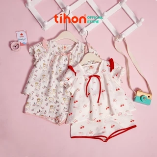 Set đồ ngủ bé gái TIHON cao cấp chất liệu thô siêu thoáng mát đính nơ dễ thương cho bé SET0786109