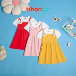 Váy bé gái TIHON cao cấp chất liệu cotton phối thô mềm mại thoáng mát đính hoa xinh xắn VT0786100